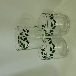 Luminarc Set Of Three Berries And Holly Coffee Mugs